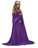 Kingbridal Pearl Tulle Maternity Dress for Photoshoot Long Puffy Sleeve Pregnancy Gown