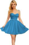 Vestidos cortos de tul brillante para adolescentes, con tirantes finos y corte en A, para fiesta de graduación.