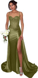 Lace Satin Prom Dresses for Women 2026 Long Mermaid Spaghetti Straps Corset Formal Evening Party Dress with Slit