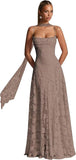 Floral Lace Bridesmaid Dresses for Women Long Spaghetti Straps Formal Evening Gowns with Scarf