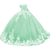 Sparkly Tulle Sweet 15 16 Quinceanera Dress Lace 3D Floral Ball Gown Strapless Puffy Prom Formal Gown