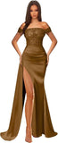 Off Shoulder Sequin Prom Dresses for Women 2027 Long Mermaid Tight Satin Formal Evening Party Dress with Slit