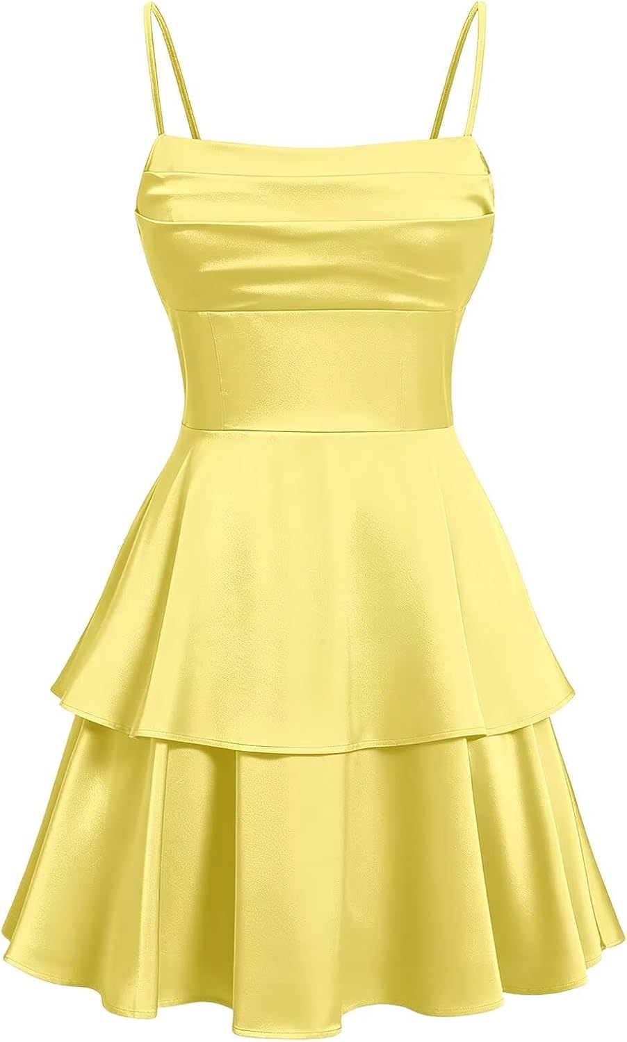 Tiered Satin Homecoming Dresses for Teens Short A Line Tight Spaghetti Strap Formal Cocktail Party Gown 2026