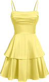 Tiered Satin Homecoming Dresses for Teens Short A Line Tight Spaghetti Strap Formal Cocktail Party Gown 2026