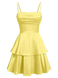 Tiered Satin Homecoming Dresses for Teens Short A Line Tight Spaghetti Strap Formal Cocktail Party Gown 2026