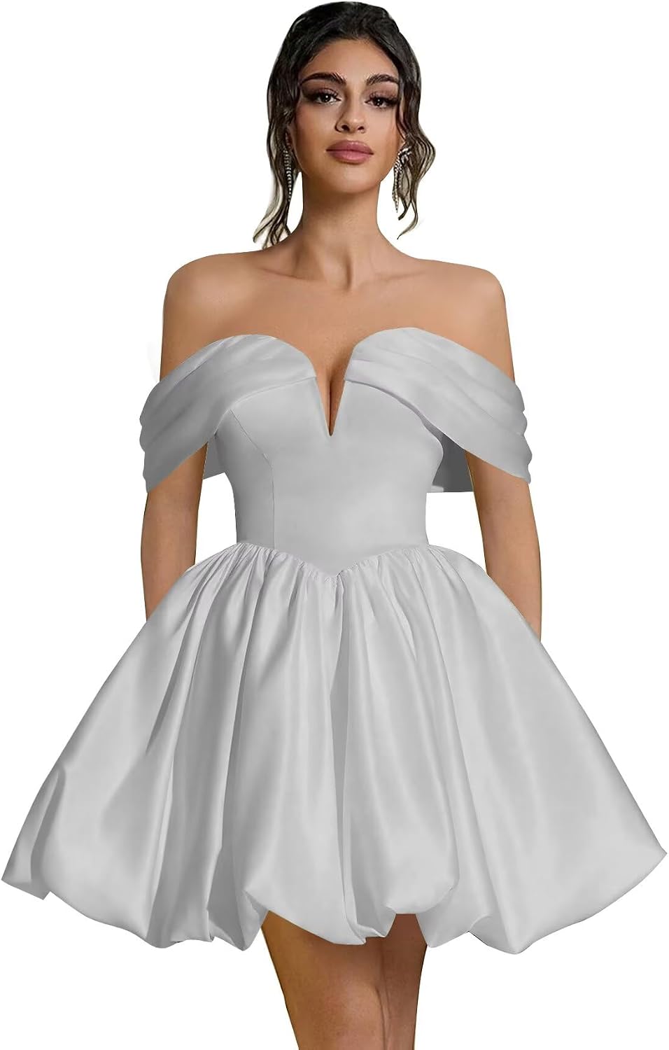 Off Shoulder Satin Homecoming Dresses Teens Short Bubble Dress A Line Mini Cocktail Party Gown