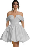 Off Shoulder Satin Homecoming Dresses Teens Short Bubble Dress A Line Mini Cocktail Party Gown