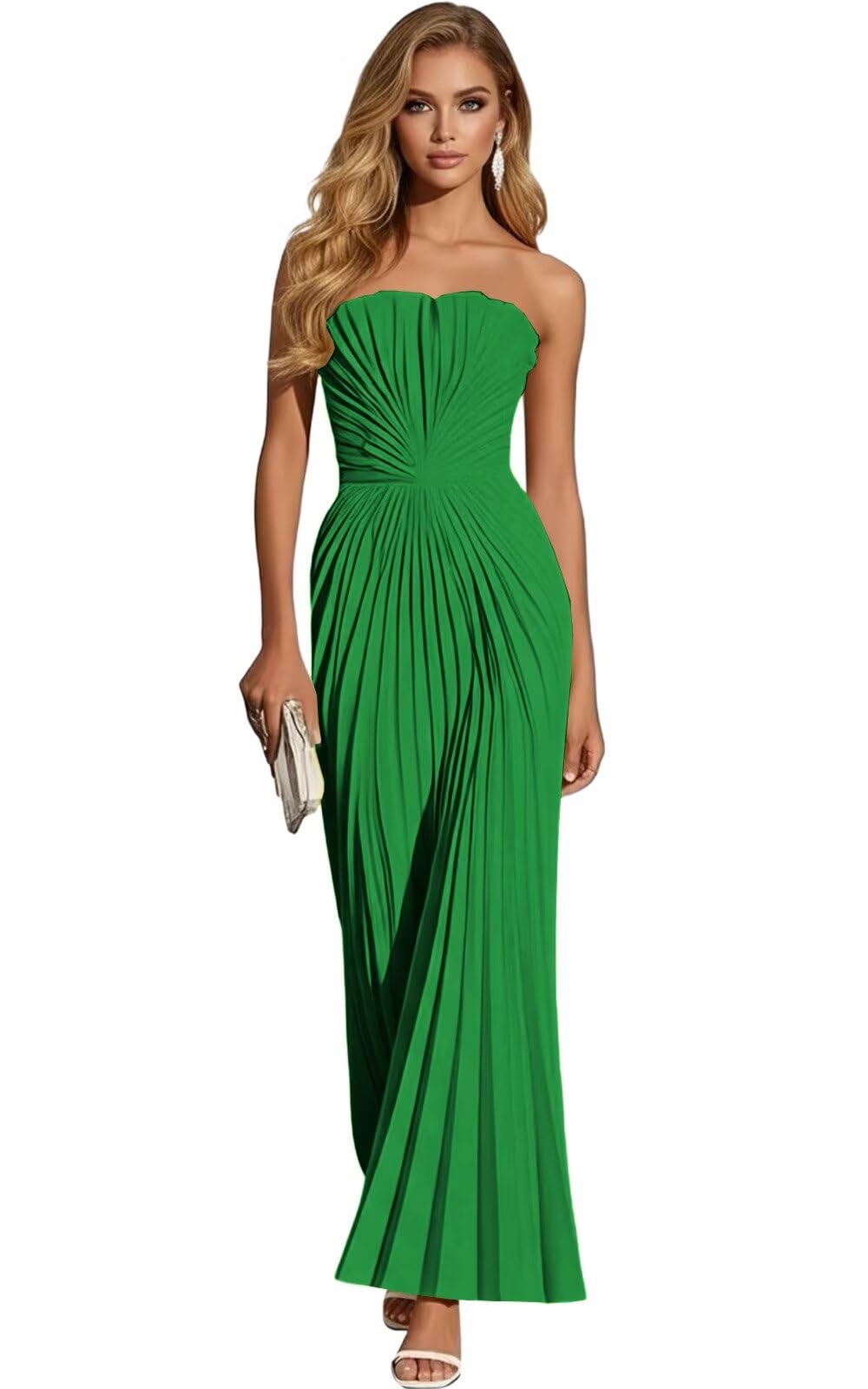 Women's Strapless Pleated Bridesmaid Dress Elegant Sweetheart Neck Formal Prom Gown for Wedding Guest