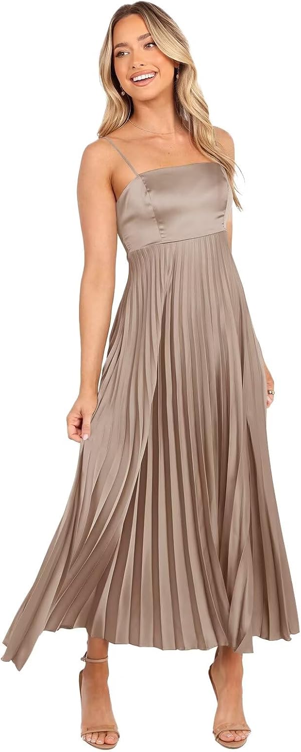 Midi Pleated Bridesmaid Dresses for Women Tea Length Formal Wedding Guest Dresses Prom Formal Gowns
