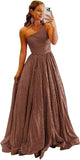One Shoulder Sequin Prom Dresses for Women 2027 Sparkly Long A-Line Formal Evening Party Ball Gowns with Pockets