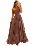 One Shoulder Sequin Prom Dresses for Women 2027 Sparkly Long A-Line Formal Evening Party Ball Gowns with Pockets