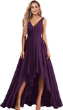 Vestidos de dama de honor con escote en V para mujer, para boda, con bolsillos, de gasa fruncida, largos, formales, para fiesta de graduación y noche.