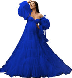 Womens Tulle Robe Maternity Dress for Photoshoot Off Shoulder Bridal Lingerie Maternity Gowns for Babyshower