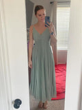 V-Neck Pleated Bridesmaid Dresses for Women Chiffon Spaghetti Straps Pleates Long Formal Wedding Guest Dress