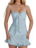 Jacquard Chiffon Homecoming Dress Short for Teens 2027 Strapless Mini Prom Gown Ruffle Cocktail Party Dress
