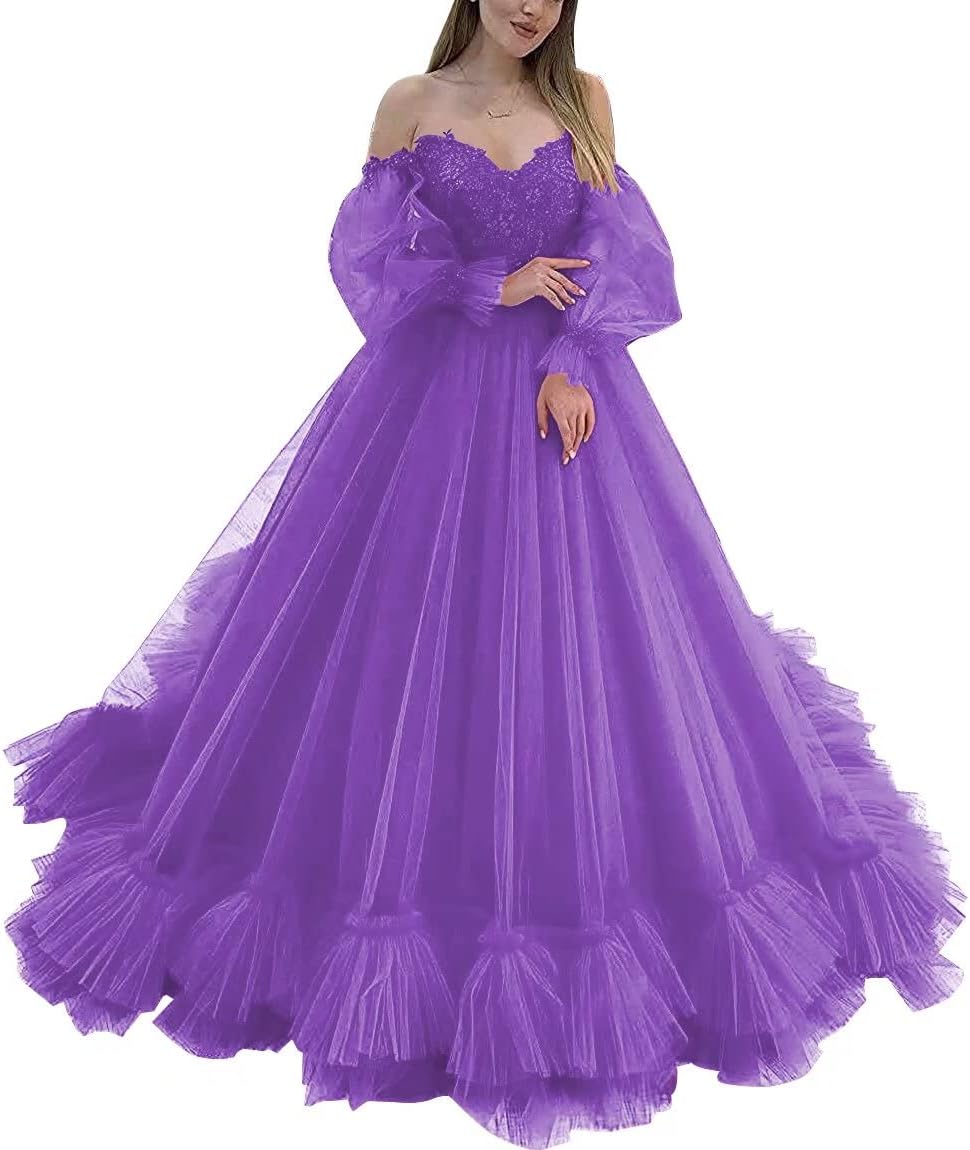 Off Shoulder Lace Appliques Ball Gown Quinceanera Dresses Long Sleeve Wedding Dress Bridal Gowns