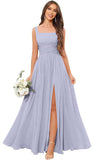 Kingbridal Chiffon A-line Bridesmaid Dresses for Women 2027 Long Square Neck Pleated Formal Evening Party Dress with Slit