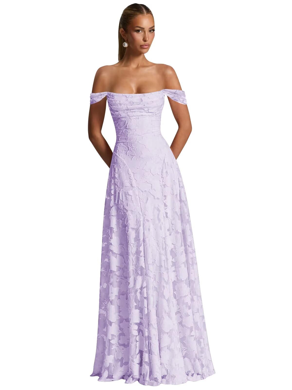 Off The Shoulder Floral Bridesmaid Dresses Long Lace Appliques Formal Gown A Line Wedding Guest Dress