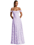 Off The Shoulder Floral Bridesmaid Dresses Long Lace Appliques Formal Gown A Line Wedding Guest Dress
