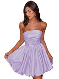 Short Satin A-Line Ruched Homecoming Dresses for Teens Strapless Ruched Mini Formal Cocktail Party Dress