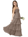 Chiffon Pleated Junior Bridesmaid Dress Princess Birthday Tiered Ruffle Prom Gown Wedding Long Flower Girl Dress