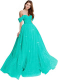 Sparkly Tulle Prom Dress 2026 Off The Shoulder Formal Dresses for Women Glitter A Line Long Ball Gown