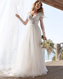Women's Elegant Lace Beach Wedding Dresses for Bride 2025 with Sleeves Wedding Bridal Gowns