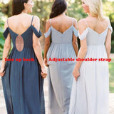 Schulterfreie Brautjungfernkleider 2025 für Frauen, langes Chiffon-Abendkleid mit V-Ausschnitt und Schlitz