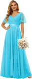 Damen Brautjungfernkleider mit Flatterärmeln, Tüll, lang, V-Ausschnitt, Empire-Taille, formelles Kleid 