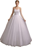Women's Sweetheart Applique Beaded Corset Bridal Shiny Tull Wedding Dresses for Bride