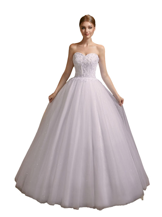 Women's Sweetheart Applique Beaded Corset Bridal Shiny Tull Wedding Dresses for Bride