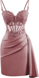 Lace Satin Homecoming Dresses for Teens 2027 Short Prom Dress Spaghetti Straps Corset Cocktail Formal Evening Gowns