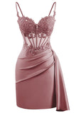 Lace Satin Homecoming Dresses for Teens 2027 Short Prom Dress Spaghetti Straps Corset Cocktail Formal Evening Gowns