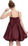 Satin Homecoming Dress for Girls Short Satin Flower Girl Dresses for Wedding Party Prom Gown with Bow