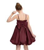 Satin Homecoming Dress for Girls Short Satin Flower Girl Dresses for Wedding Party Prom Gown with Bow