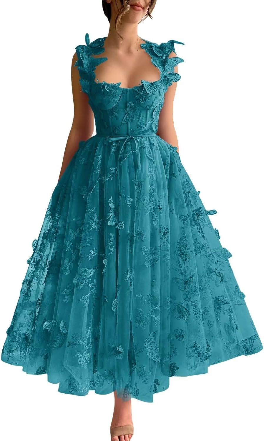 Vestidos de fiesta de tul con mariposas 3D bordadas para adolescentes, vestidos formales de noche para fiesta 