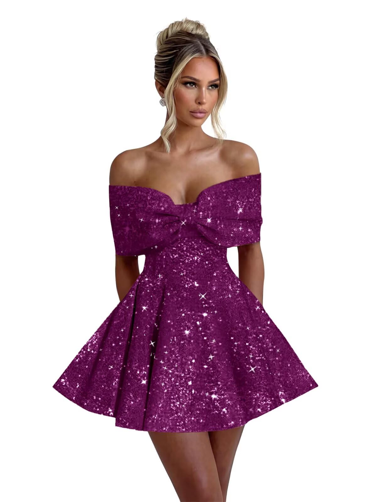 Sparkly Sequins Homecoming Dresses for Teens with Bow 2027 Strapless Short Prom Dress Cocktail Gown