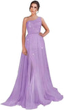 One Shoulder Sequin Prom Dress Long A-Line Tulle Formal Evening Gowns for Women 2027