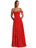 Off The Shoulder Floral Bridesmaid Dresses Long Lace Appliques Formal Gown A Line Wedding Guest Dress
