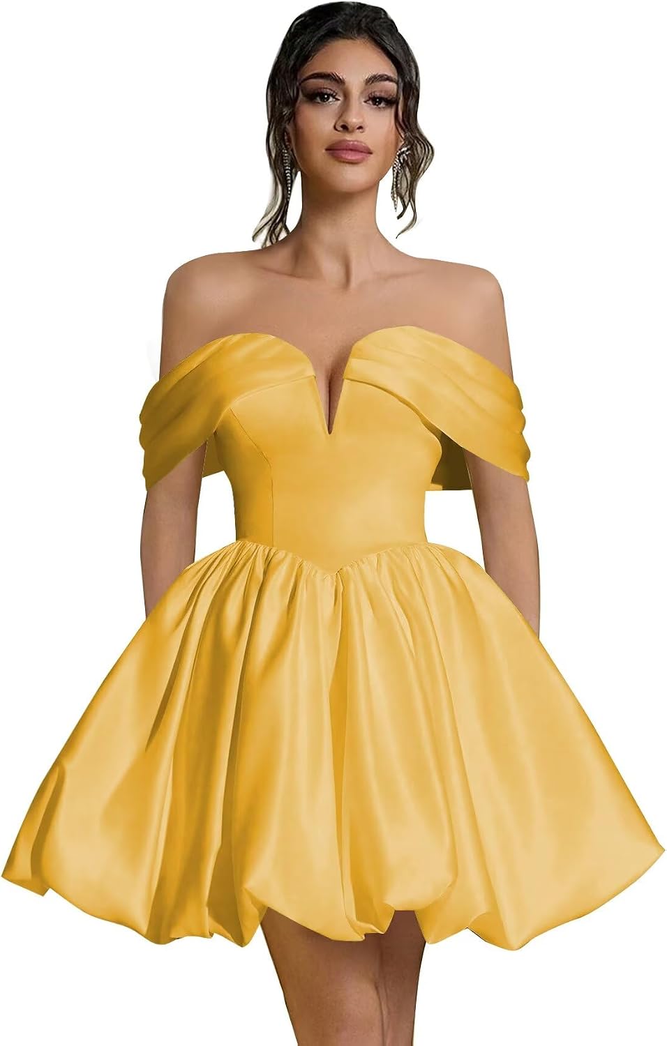 Off Shoulder Satin Homecoming Dresses Teens Short Bubble Dress A Line Mini Cocktail Party Gown