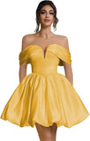 Off Shoulder Satin Homecoming Dresses Teens Short Bubble Dress A Line Mini Cocktail Party Gown