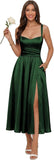 Jacquard Satin Bridesmaid Dresses for Women Spaghetti Straps A Line Tea Length Formal Dress