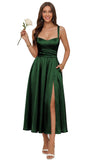Jacquard Satin Bridesmaid Dresses for Women Spaghetti Straps A Line Tea Length Formal Evening Dress