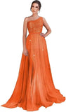 One Shoulder Sequin Prom Dress Long A-Line Tulle Formal Evening Gowns for Women 2027