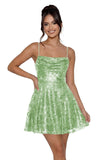 Sequin Prom Dresses 2026 for Teens Spaghetti Straps Cowl Neck Short Cocktail Party Dress
