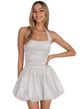 Satin Halter Homecoming Dresses for Teens Short Prom Dress 2027 Flower Bud Ruched Formal Cocktail Gown with Pockets
