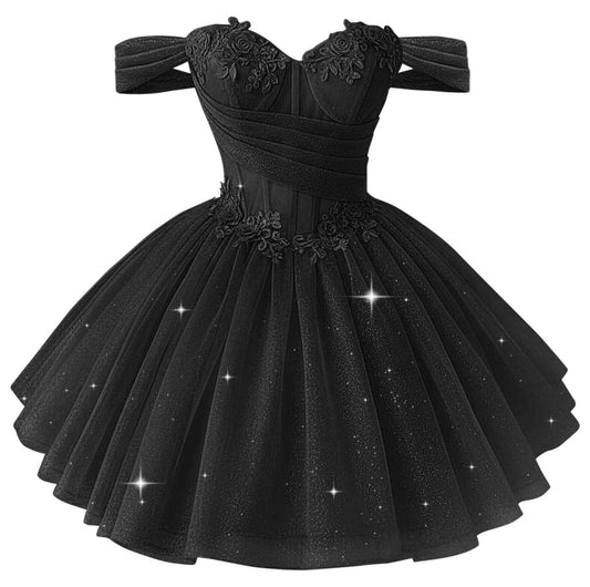 Sparkly Tulle Homecoming Dresses Lace Short Quinceanera Dresses Off Shoulder Mini Dress for Teens