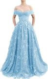 Sparkly Off Shoulder Tulle Prom Dresses with Butterfly Appliques Long A Line Formal Evening Party Gowns for Women