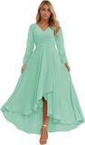 Long Sleeve Bridesmaid Dresses for Women 2025 V Neck Ruched Chiffon Formal Dress