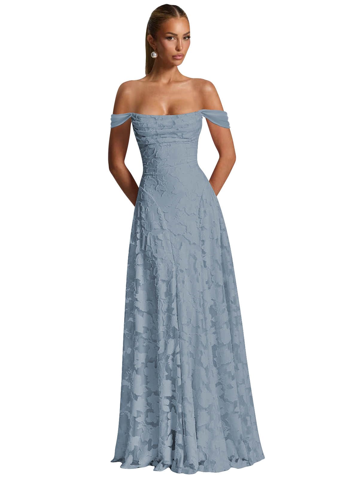 Off The Shoulder Floral Bridesmaid Dresses Long Lace Appliques Formal Gown A Line Wedding Guest Dress